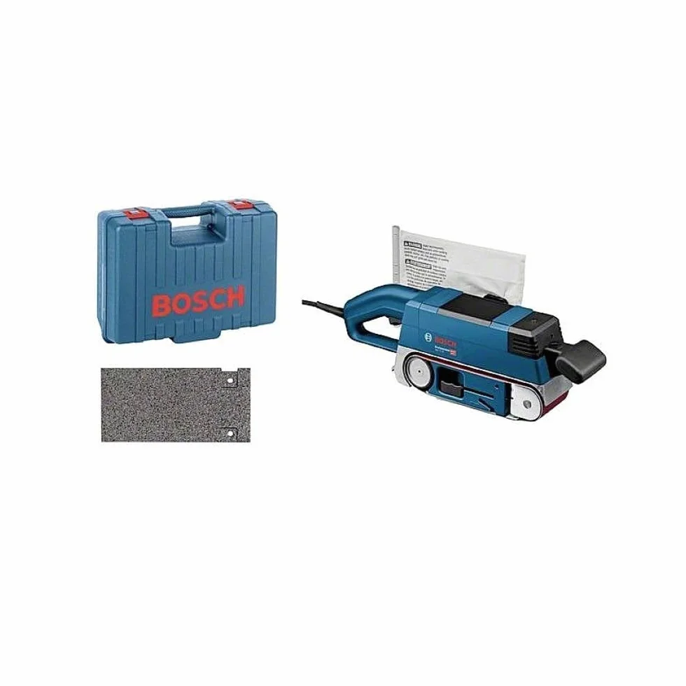 Bosch Professional Levigatrice a Nastro GBS 75 AE, 750W, Velocità nastro : 200-330 m/min, Superficie levigatrice, larghezza: 75 mm, con Set di Accessori, in Valigietta