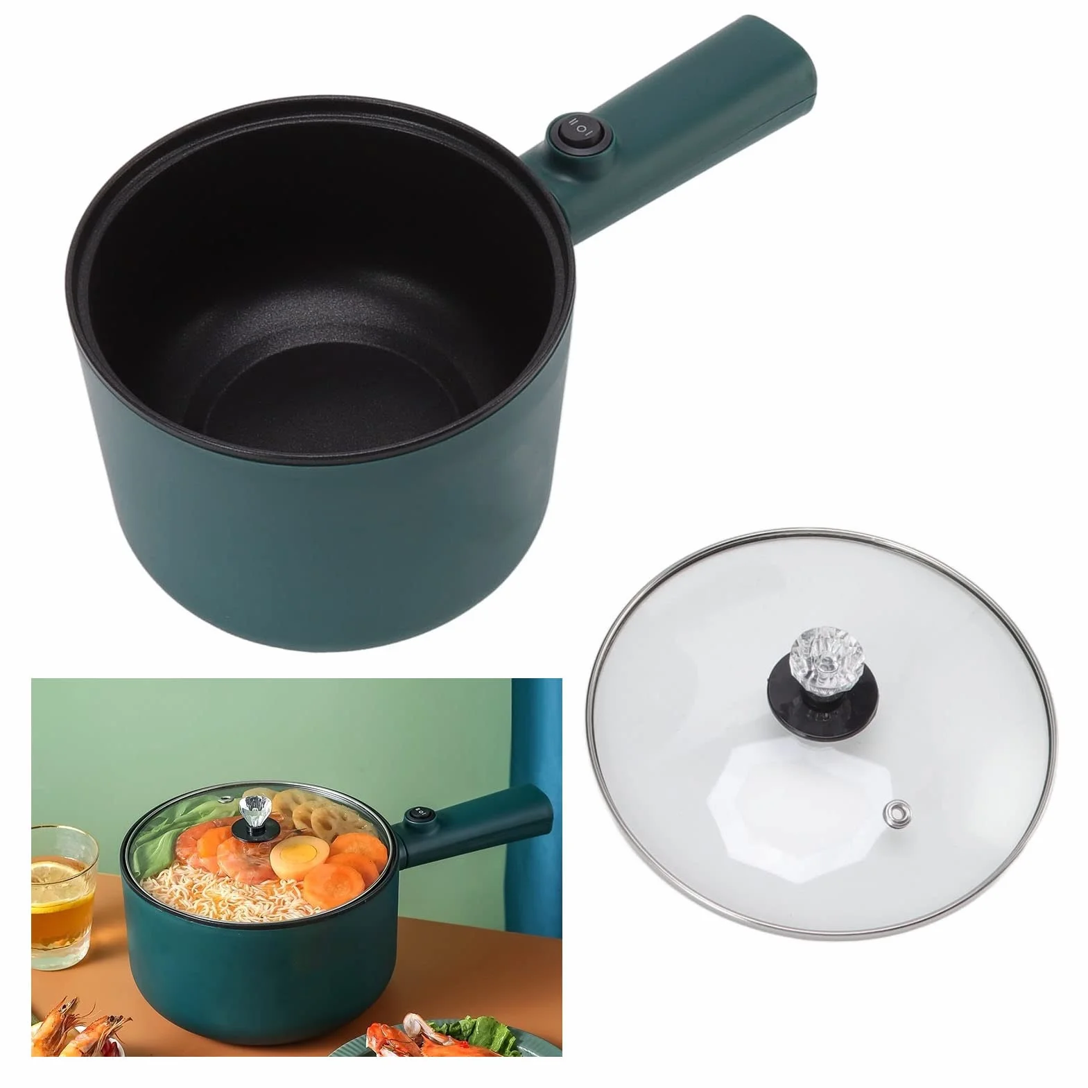 Pentola Calda Elettrica Pentola A Vapore 1.8L Multifunzionale Padella Antiaderente Dormitorio Ufficio Portatile Ramen Fornello A Vapore Adatto per Noodles Bistecca Fornello Uova Mescolare Friggere