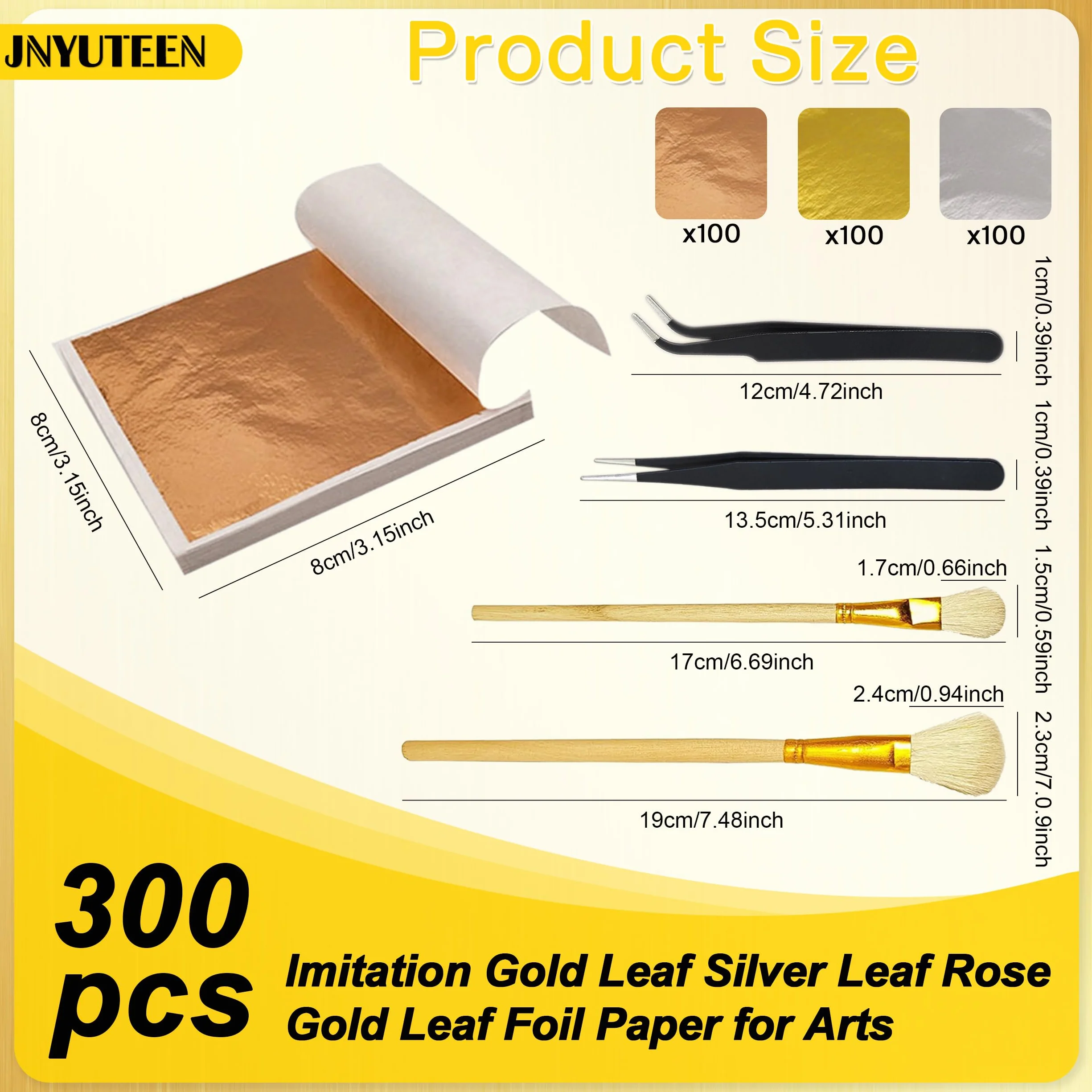 300 Fogli Foglia Oro per Fai da Te, Set con Pennelli E Pinzette Carta Dorata 8 x 8,5 cm, Oro Argento Finto per Progetti DIY Decorazione Artigianato