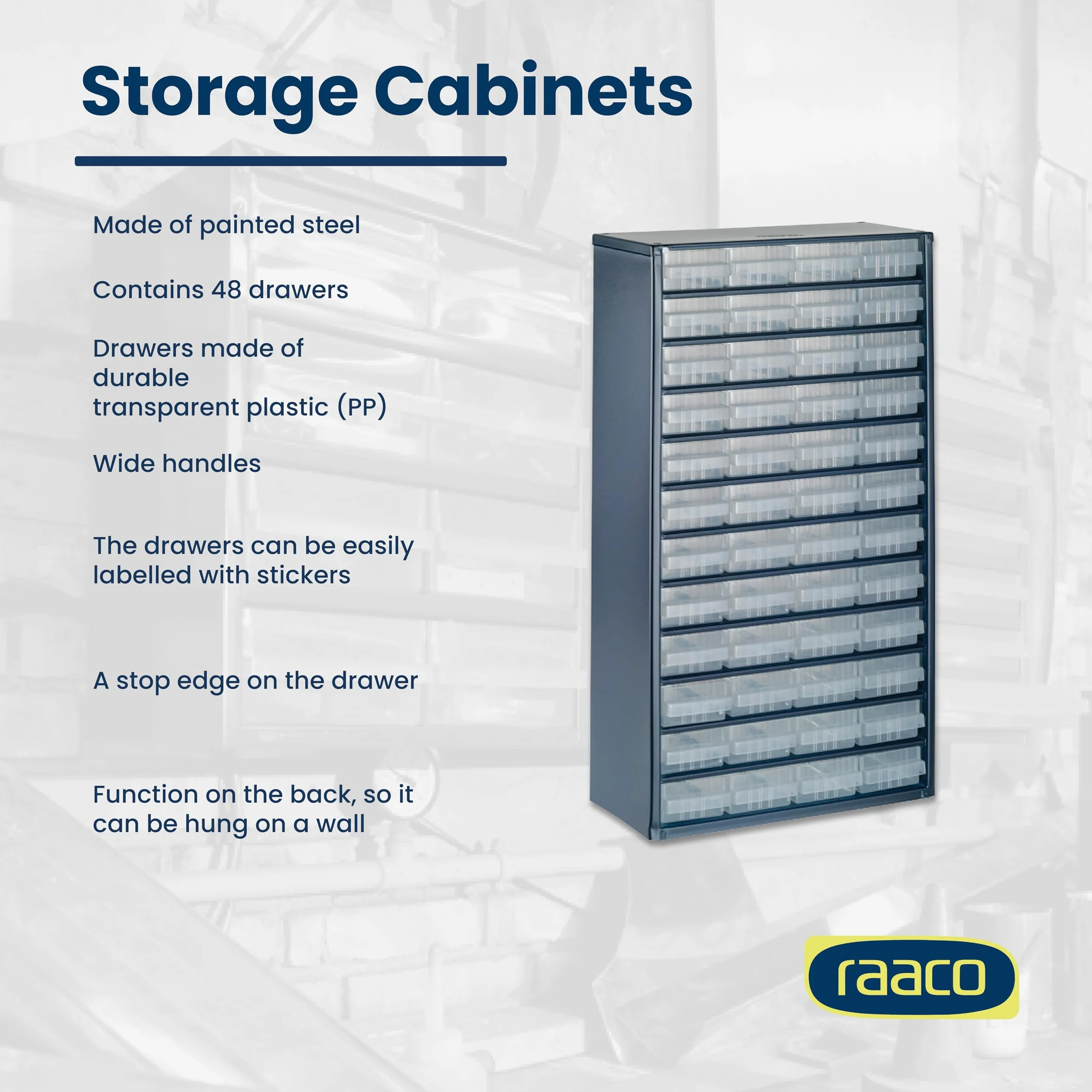 Raaco Cassettiera Porta Minuteria C12-48 48 Cassetti Trasparenti 39.6 kg Acciaio Organizer Officina