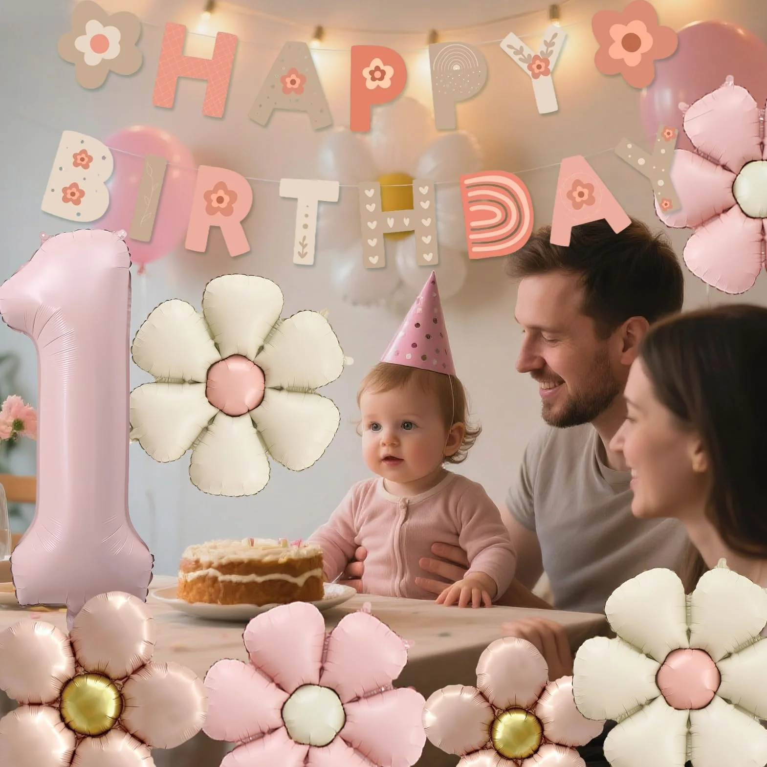 8 Pezzi Palloncini Compleanno 1 Anno Bimba, Palloncino Foil Margherita, Palloncini a Forma di Fiore, Decorazioni Compleanno 1 Anno, per Tema Feste compleanno Decorazioni