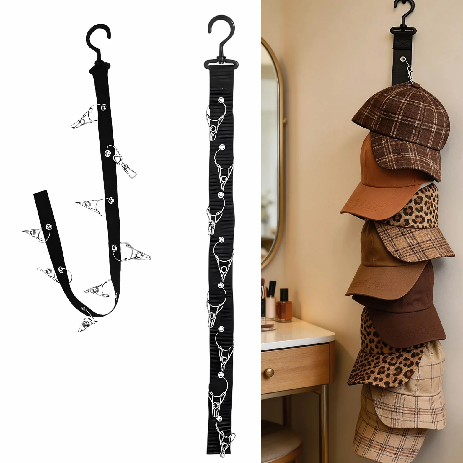 Set 2 supporti da parete per cappellini senza forature nero