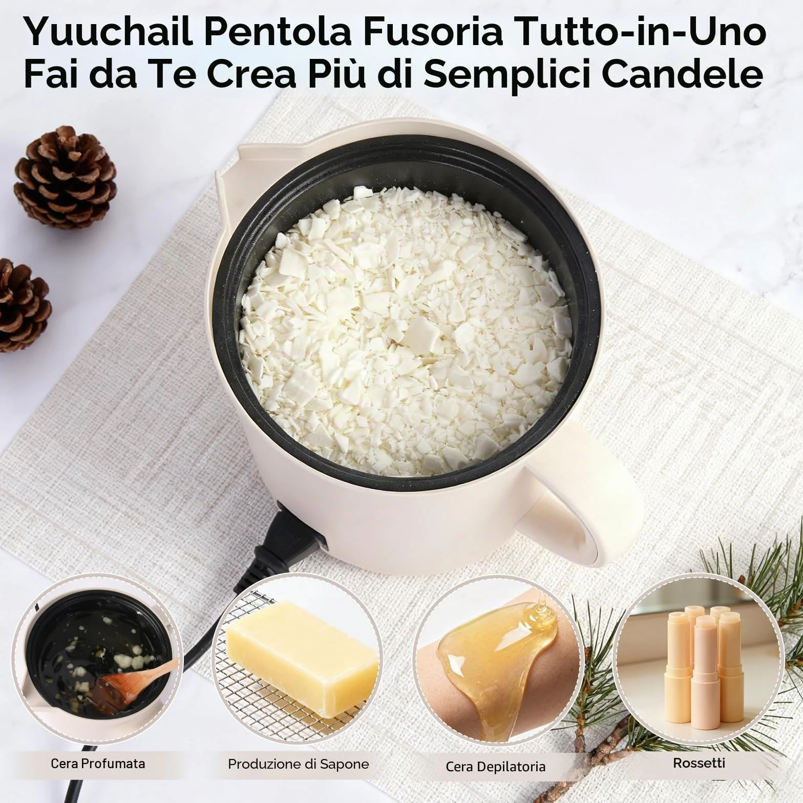 Yuuchail Sciogli cera elettrico da 1,5 litri con display digitale, controllo preciso della temperatura 30-150 °C, spegnimento automatico dopo 3 ore per la produzione di candele e sapon