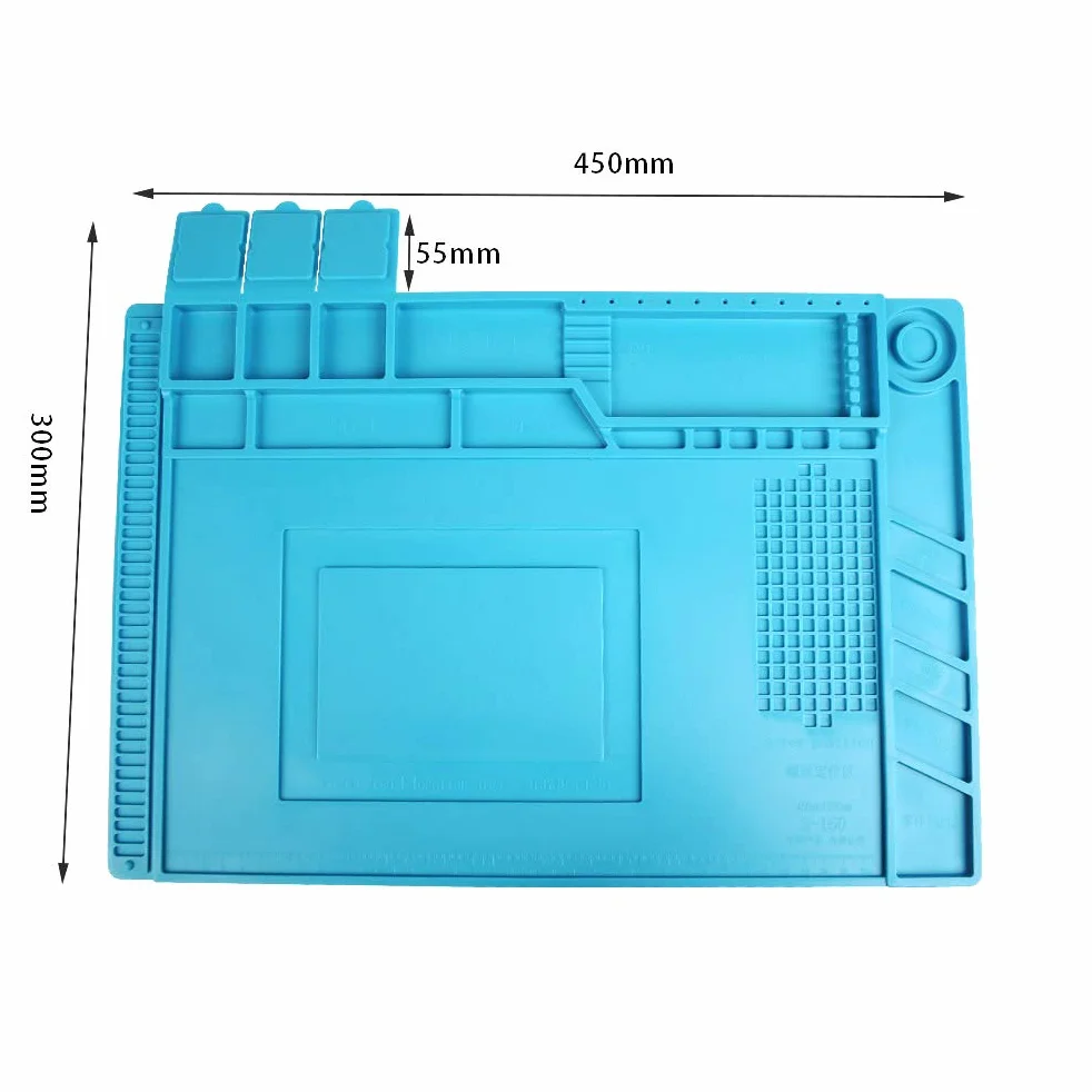 OTYMIOW Tappetino per Saldatura in Silicone 45 x 30 cm Tappetino da Lavoro Magnetico per Griglia di Minuteria Tappetino Antistatico per Progetti Gadget per Riparazione Stuoia di Saldatura Fino a 500°C