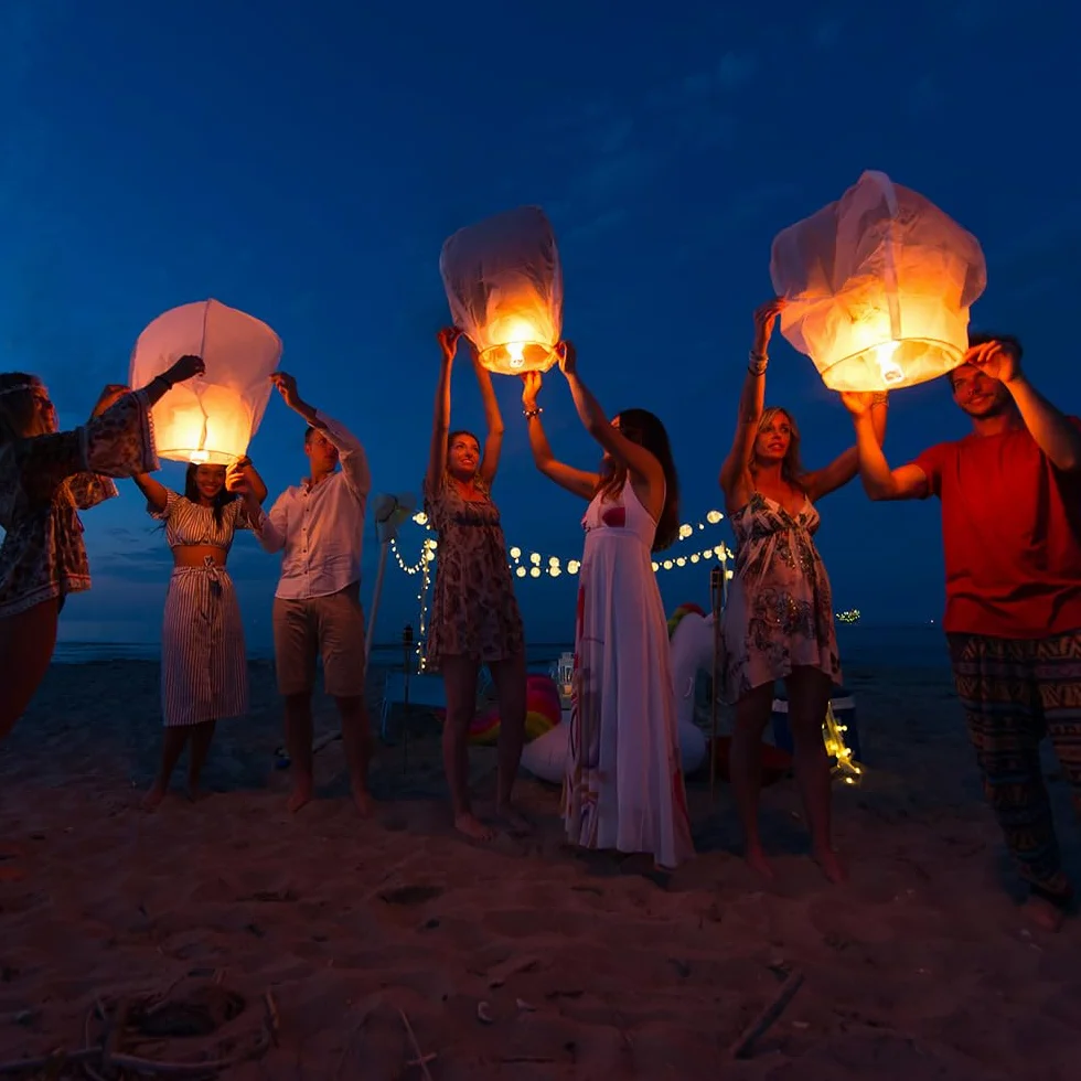 SPARKLERS CLUB Set 10 lanterne volanti biodegradabili, Sky Lanterns 30x45x80 cm