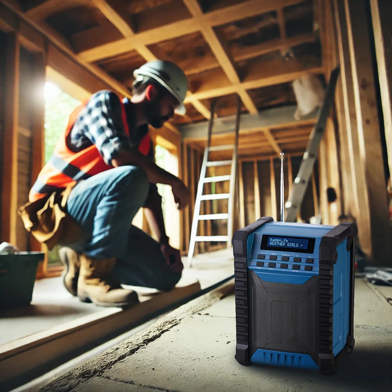 auvisio Radio da Esterno: Radio da Cantiere Dab+/FM, Bluetooth, 80 W di Potenza di Picco (Dab con Batteria, Cantiere, pc)