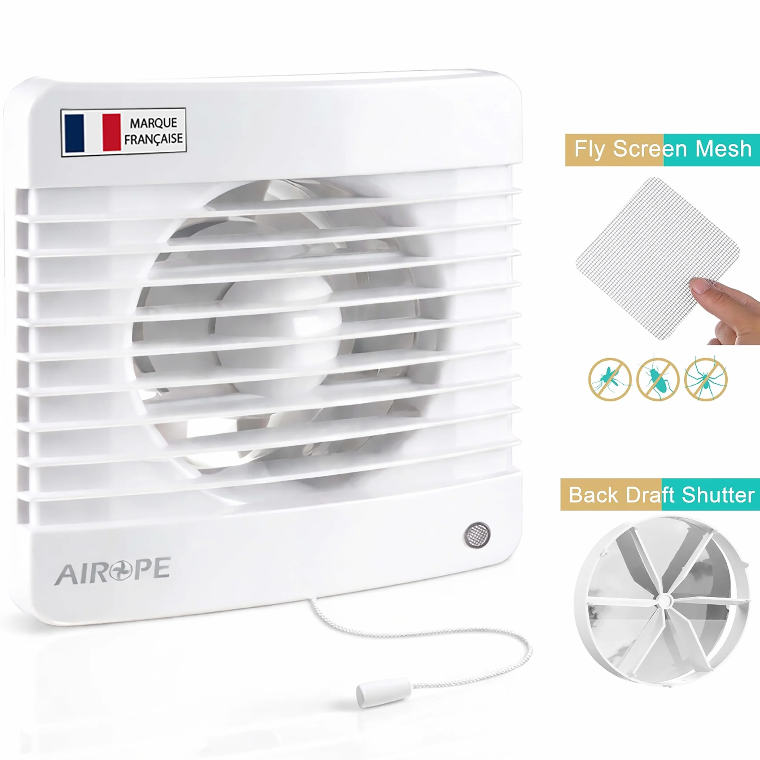 Aspiratore Bagno 100 mm 7W 78 m³/h 26 dB Silenzioso con Valvola di Non Ritorno e Zanzariera