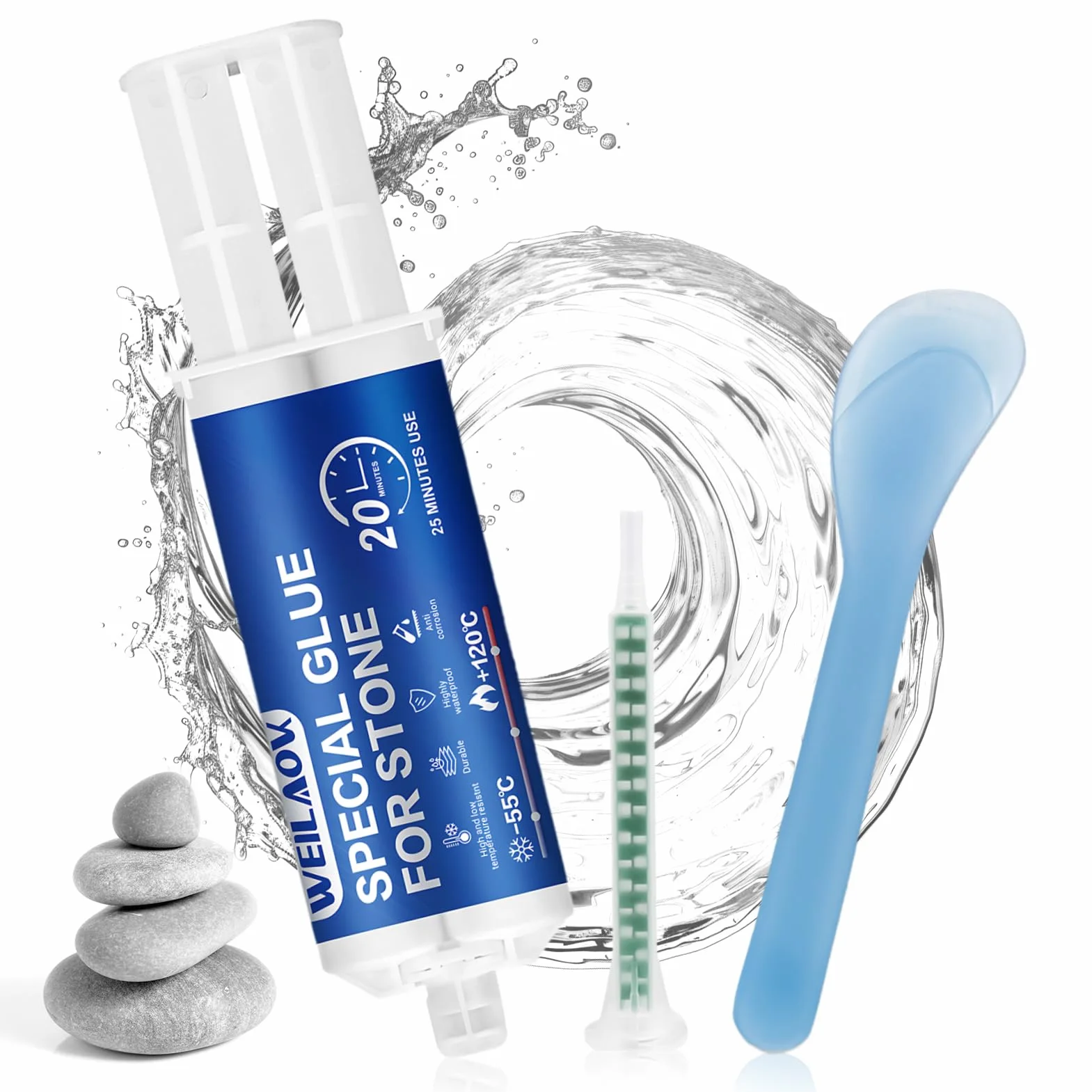 Colla per Ceramica, Marmo e Vetro, Bicomponente per l'Incollaggio di Varie Lavorazioni della Pietra, Trasparente, 50 ml