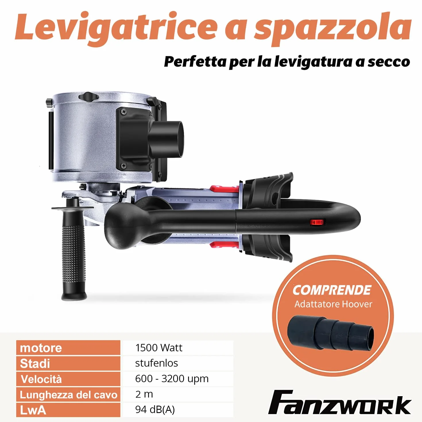FANZWORK V2 1500 Watt Spazzolatrice per Legno Smerigliatrice per Superfici con Controllo Velocità