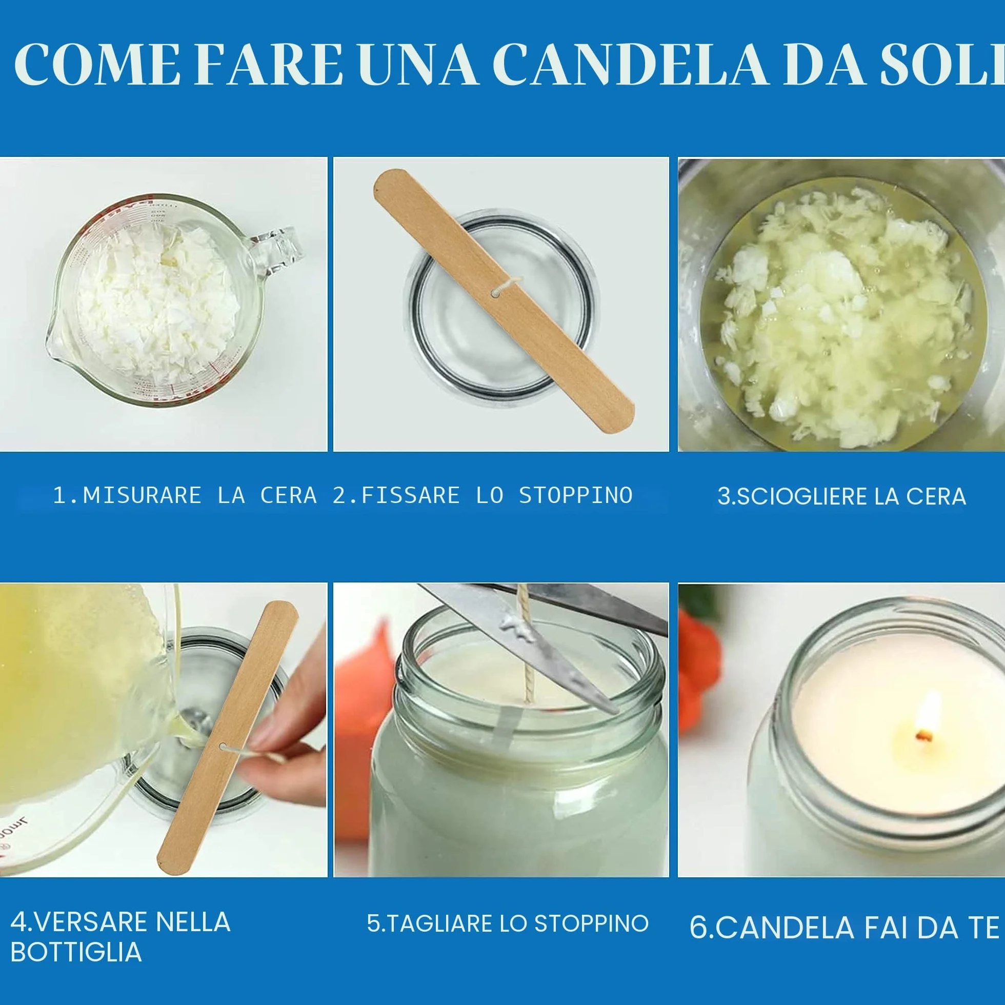 JEMESI Kit per Fabbricazione Candele, Kit per Produzione di Candele per Principianti, con Cera di Soia Pura, Stoppini, Adesivi, Porta DIY Set Regalo